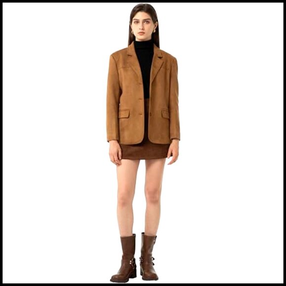 Faux Suede Blazer Jacket Double Lined Warm Fall Winter Casual Coat - Picture 4 of 7